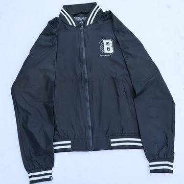 BRICKHOUSE LIGHTWEIGHT BOMBER JACKET (BLACK w/ WHITE STRIPES)